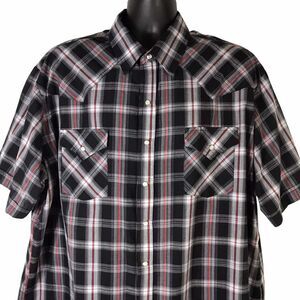Plains Western Wear Shirt Men's Size 2XLT Black Pearl Snap Tall Man Short Sleeve